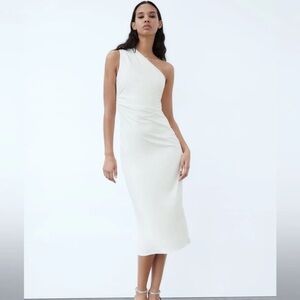 Zara One-Shoulder Cream Midi Dress